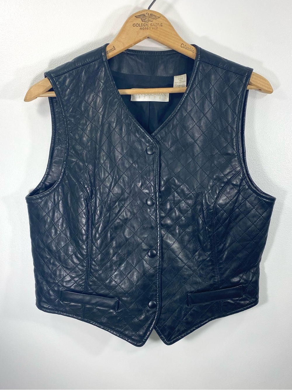 Vintage Dana Buchman Classic Black Leather Cropped Quilted Edgy Moto Vest 10 P